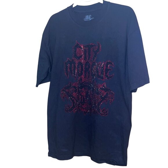 City Morgue Mens Tee Shirt Size Large Black Crystal Tiger Crew Neck Pure Cotton - Picture 1 of 6